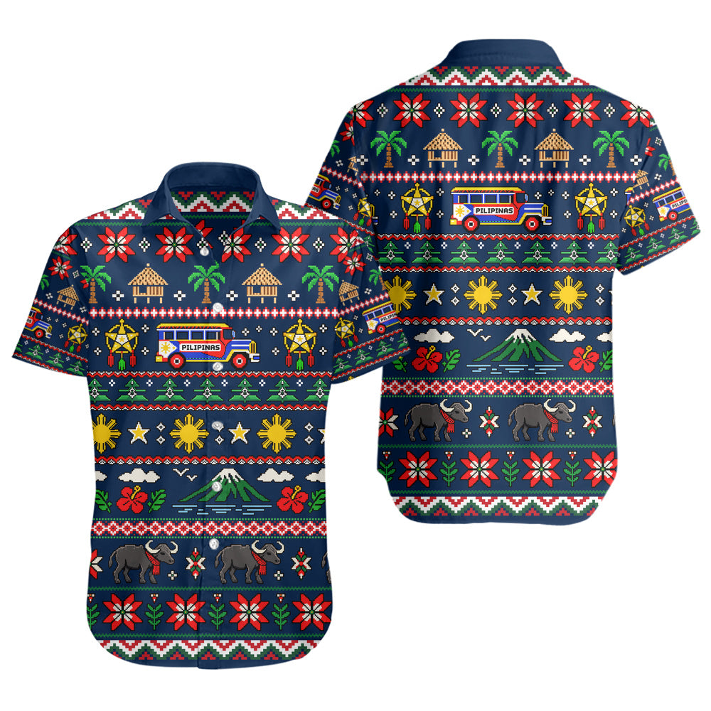 Philippines Filipinos Short Sleeve Shirt Maligayang Pasko Pattern Style