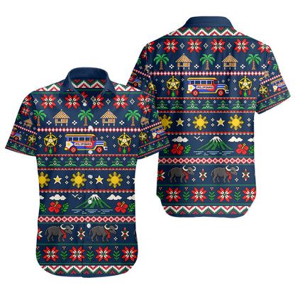 Philippines Filipinos Short Sleeve Shirt Maligayang Pasko Pattern Style