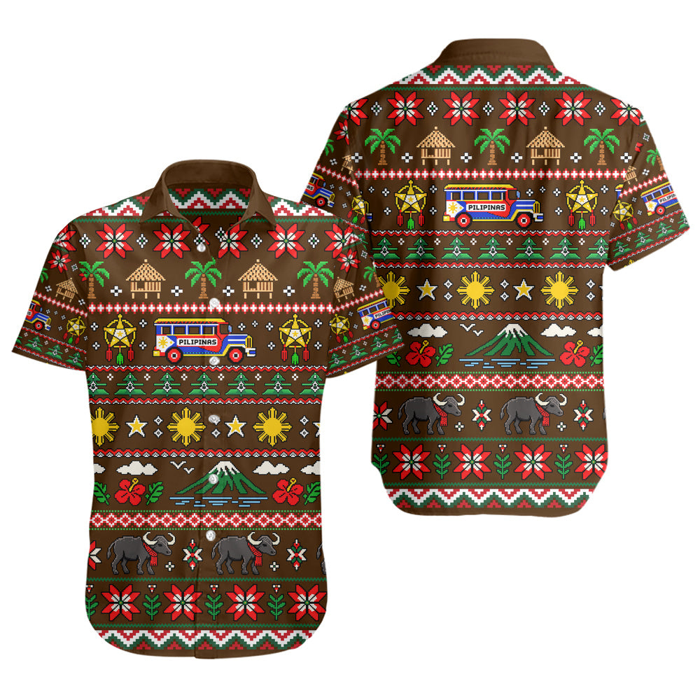 Philippines Filipinos Short Sleeve Shirt Maligayang Pasko Pattern Style