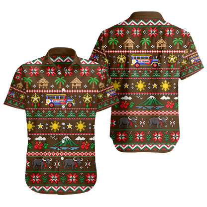 Philippines Filipinos Short Sleeve Shirt Maligayang Pasko Pattern Style