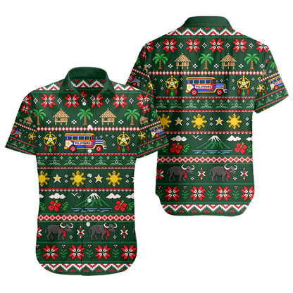 Philippines Filipinos Short Sleeve Shirt Maligayang Pasko Pattern Style