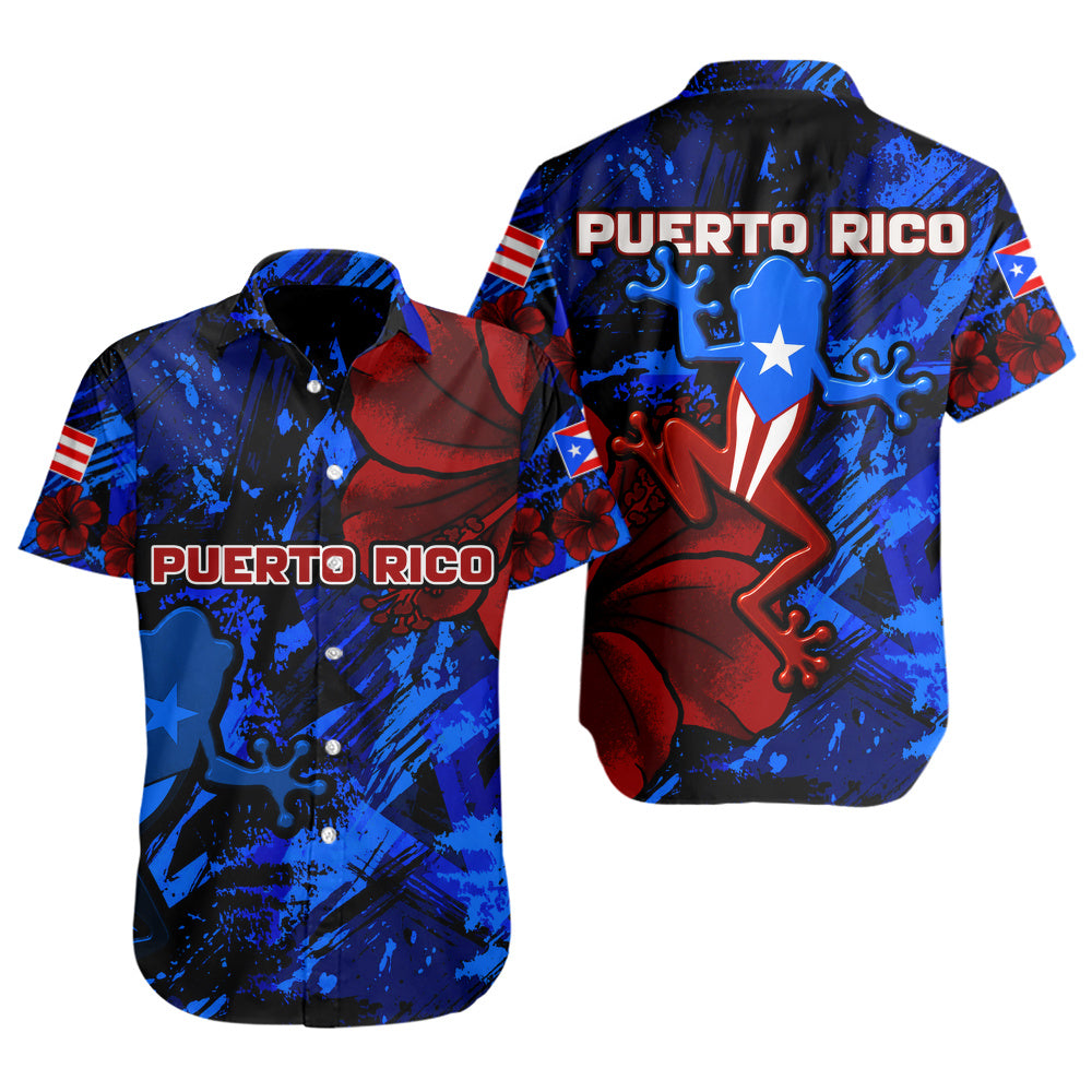 Puerto Rico Short Sleeve Shirt Coqui Frog Flag Hibiscus Tropical Floral Pride