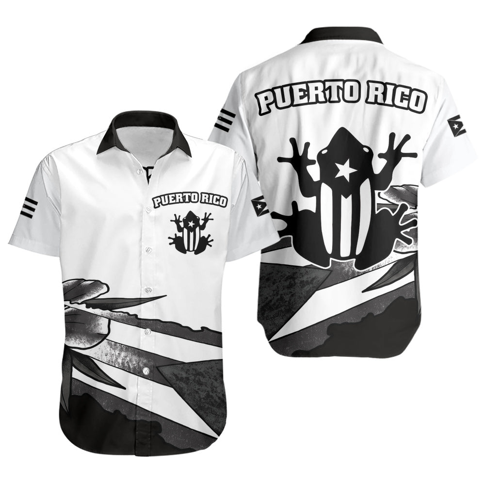 Puerto Rico Short Sleeve Shirt Coqui Frog Puerto Rican Flag Tropical Floral Boricua Pride