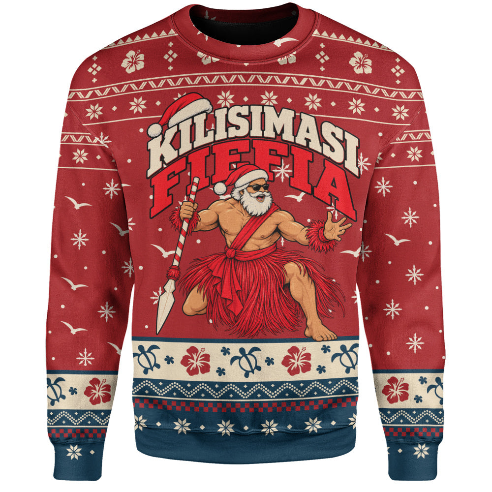 Tonga Sweatshirt Ugly Christmas Kilisimasi Fiefia Tongan Warrior Santa