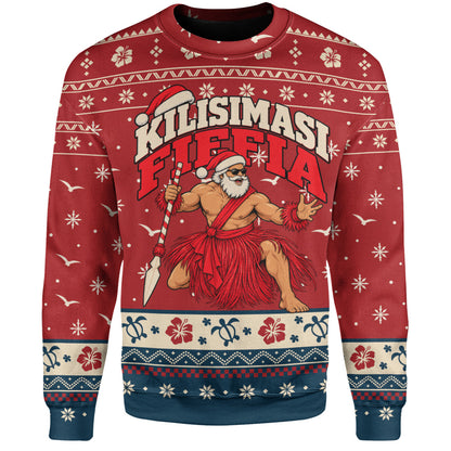 Tonga Sweatshirt Ugly Christmas Kilisimasi Fiefia Tongan Warrior Santa