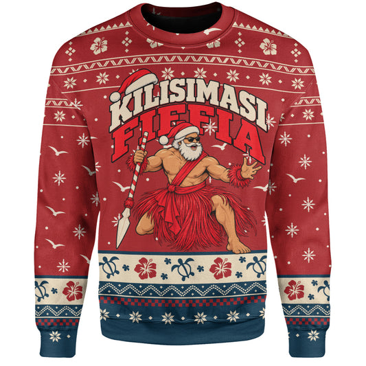 Tonga Sweatshirt Ugly Christmas Kilisimasi Fiefia Tongan Warrior Santa