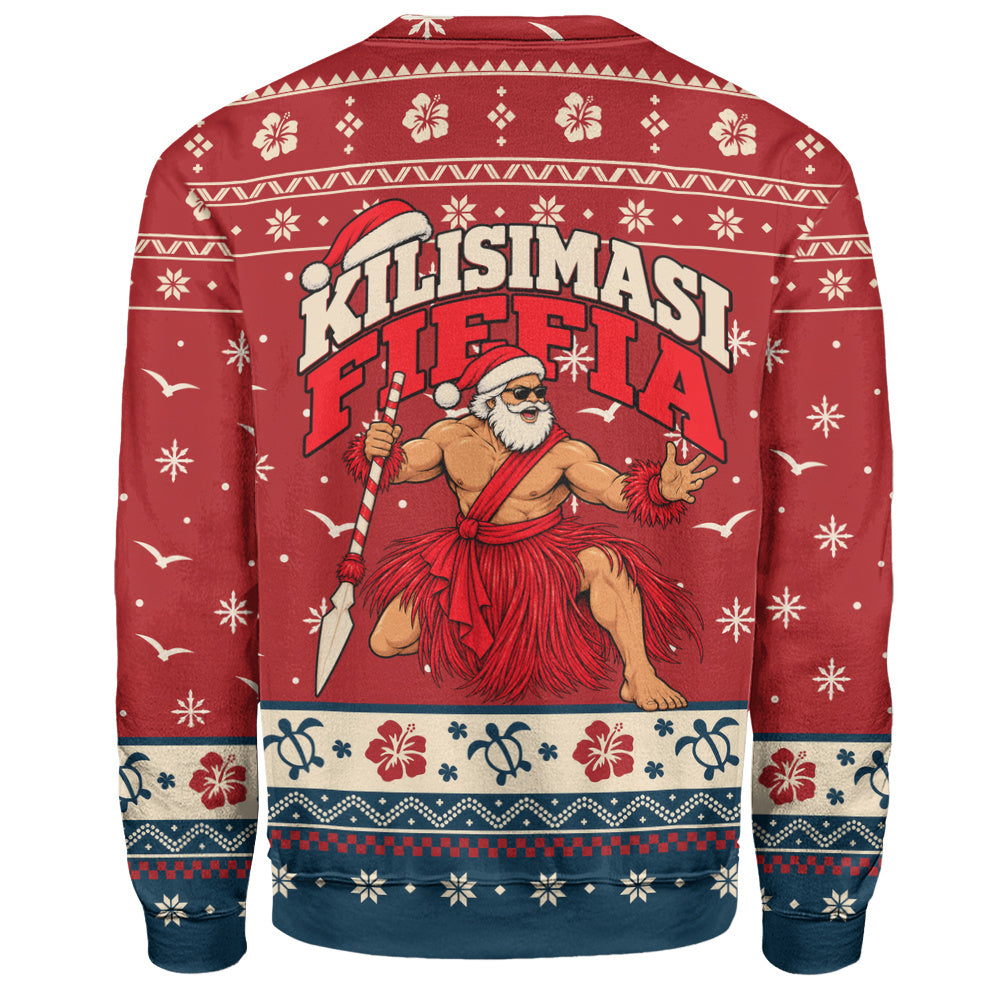 Tonga Sweatshirt Ugly Christmas Kilisimasi Fiefia Tongan Warrior Santa