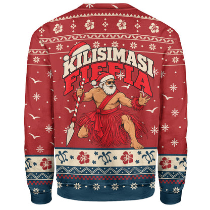 Tonga Sweatshirt Ugly Christmas Kilisimasi Fiefia Tongan Warrior Santa
