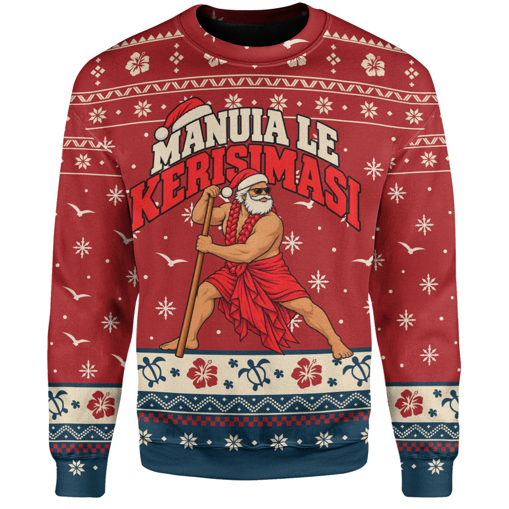 Samoa Sweatshirt Ugly Christmas Manuia le Kerisimasi Samoan Warrior Santa