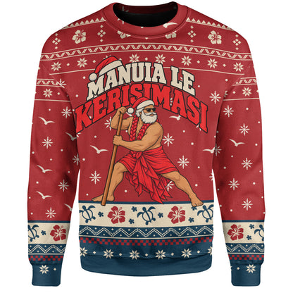 Samoa Sweatshirt Ugly Christmas Manuia le Kerisimasi Samoan Warrior Santa