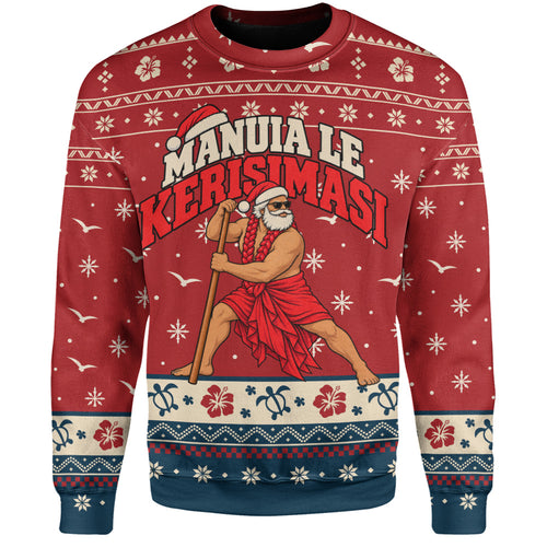 Samoa Sweatshirt Ugly Christmas Manuia le Kerisimasi Samoan Warrior Santa