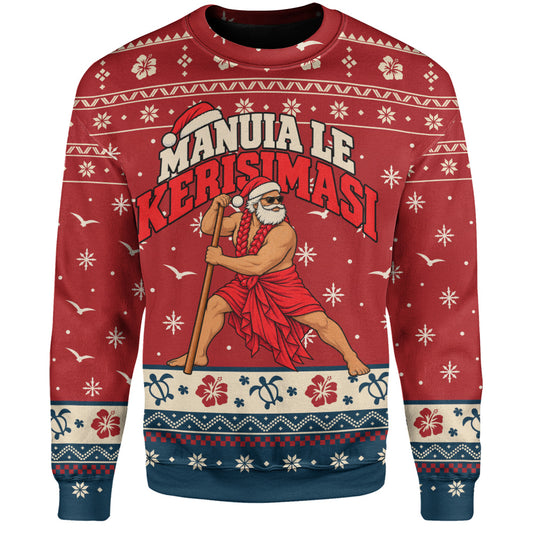 Samoa Sweatshirt Ugly Christmas Manuia le Kerisimasi Samoan Warrior Santa