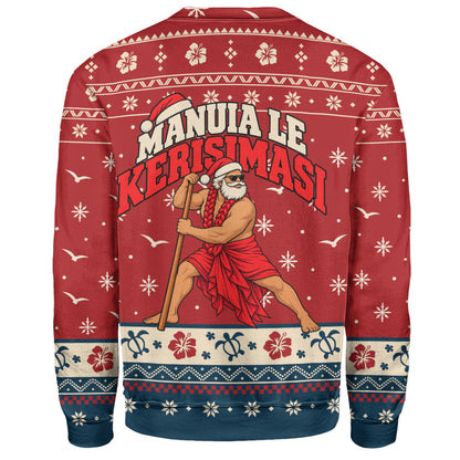 Samoa Sweatshirt Ugly Christmas Manuia le Kerisimasi Samoan Warrior Santa