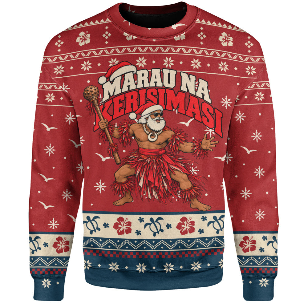 Fiji Sweatshirt Ugly Christmas Marau na Kerisimasi Fijian Warrior Santa