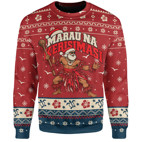 Fiji Sweatshirt Ugly Christmas Marau na Kerisimasi Fijian Warrior Santa