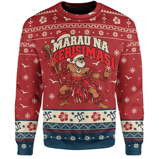 Fiji Sweatshirt Ugly Christmas Marau na Kerisimasi Fijian Warrior Santa