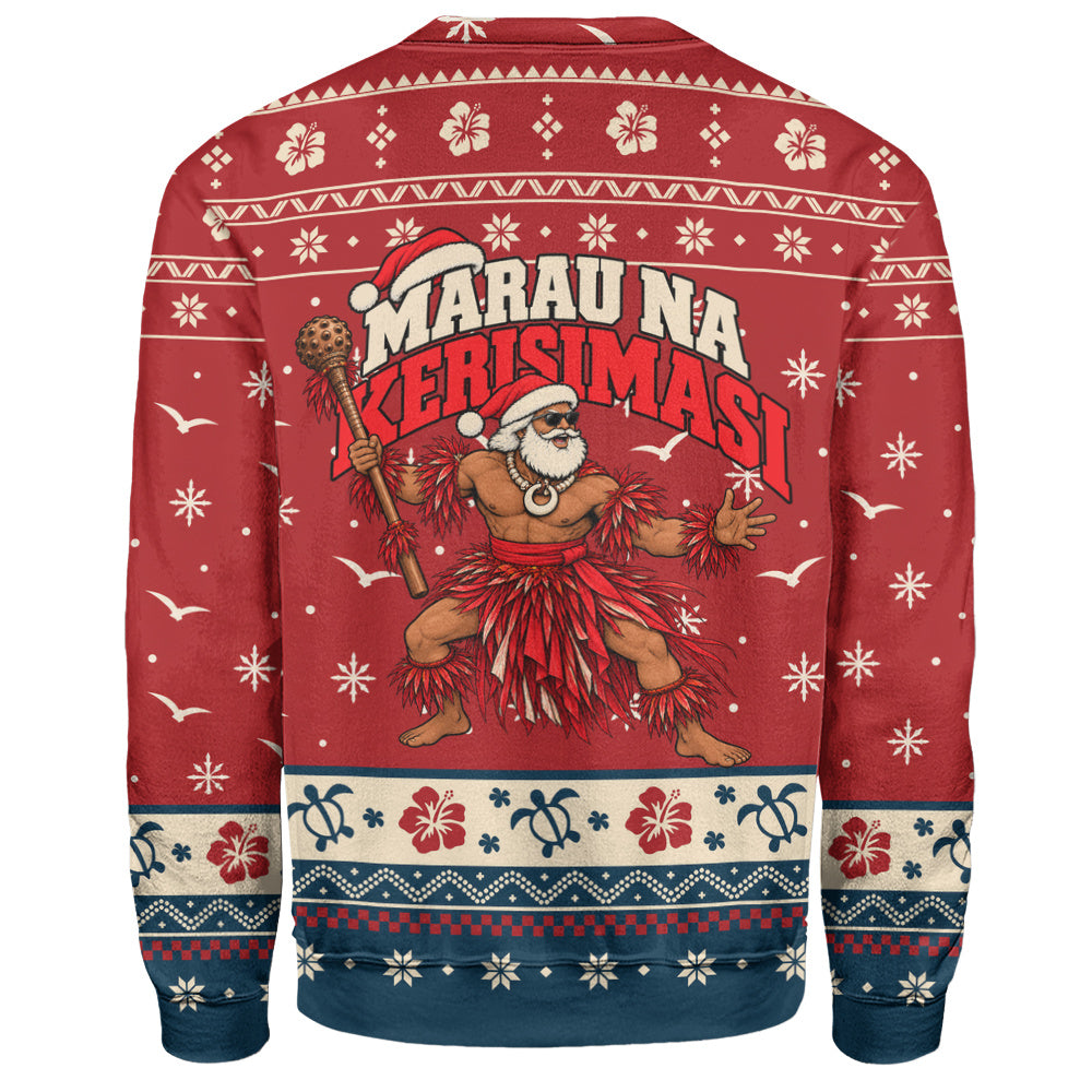 Fiji Sweatshirt Ugly Christmas Marau na Kerisimasi Fijian Warrior Santa