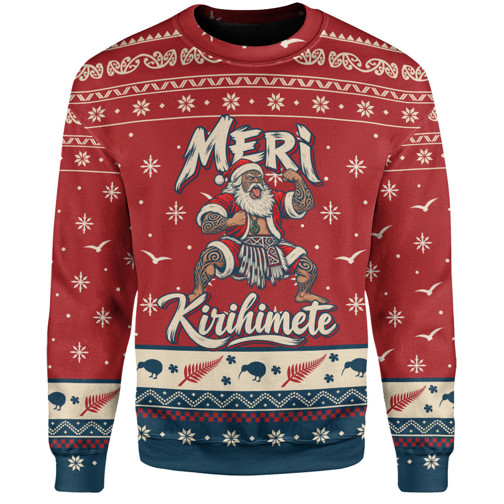 New Zealand Sweatshirt Ugly Christmas Meri Kirihimete Maori Haka Santa