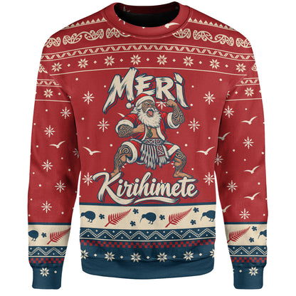 New Zealand Sweatshirt Ugly Christmas Meri Kirihimete Maori Haka Santa