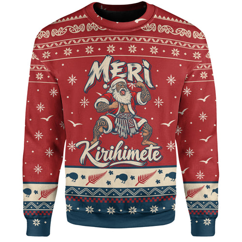 New Zealand Sweatshirt Ugly Christmas Meri Kirihimete Maori Haka Santa