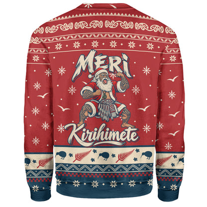 New Zealand Sweatshirt Ugly Christmas Meri Kirihimete Maori Haka Santa