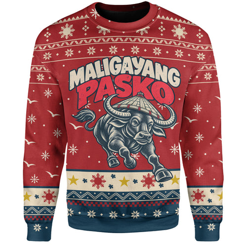 Philippines Filipinos Sweatshirt Ugly Christmas Maligayang Pasko Filipino Carabao