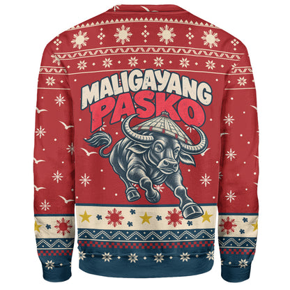 Philippines Filipinos Sweatshirt Ugly Christmas Maligayang Pasko Filipino Carabao