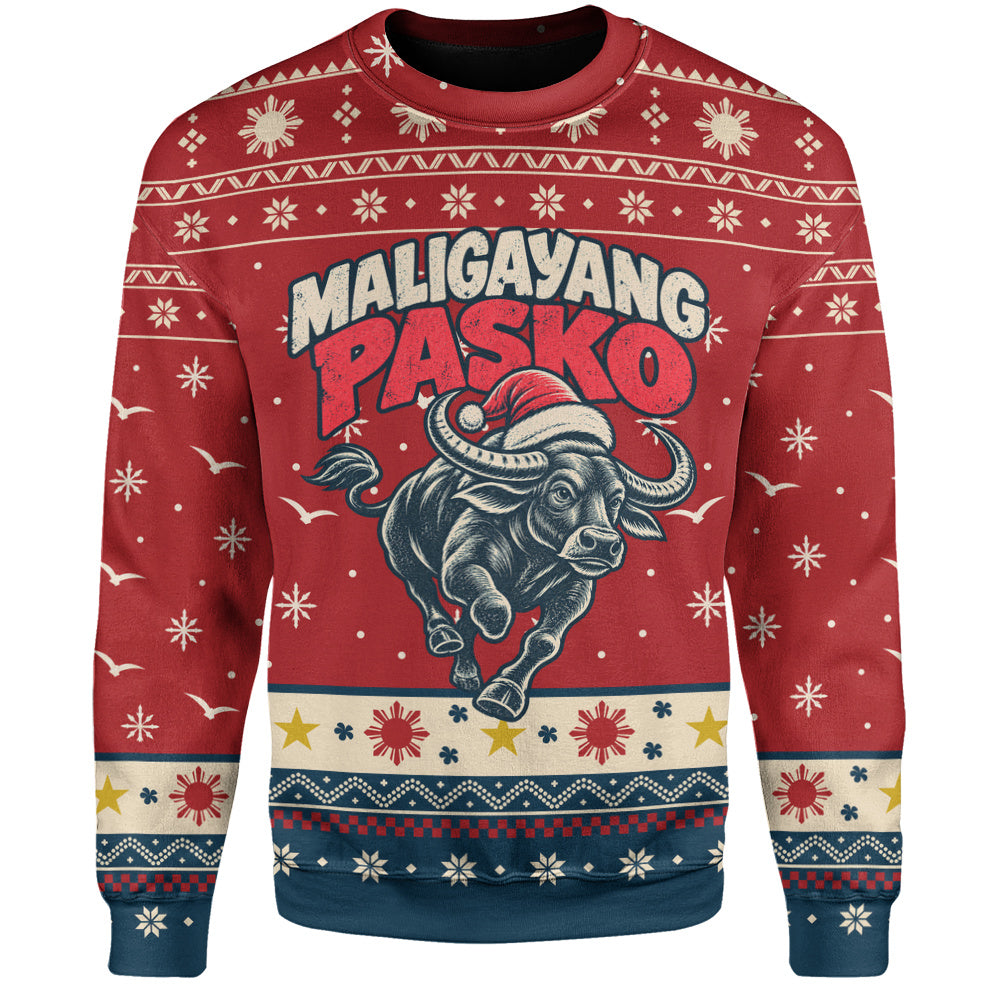 Philippines Filipinos Sweatshirt Ugly Christmas Maligayang Pasko Filipino Santa Carabao