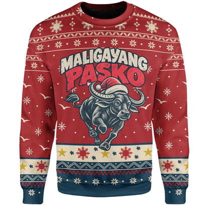 Philippines Filipinos Sweatshirt Ugly Christmas Maligayang Pasko Filipino Santa Carabao