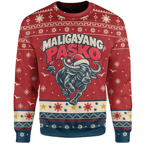 Philippines Filipinos Sweatshirt Ugly Christmas Maligayang Pasko Filipino Santa Carabao