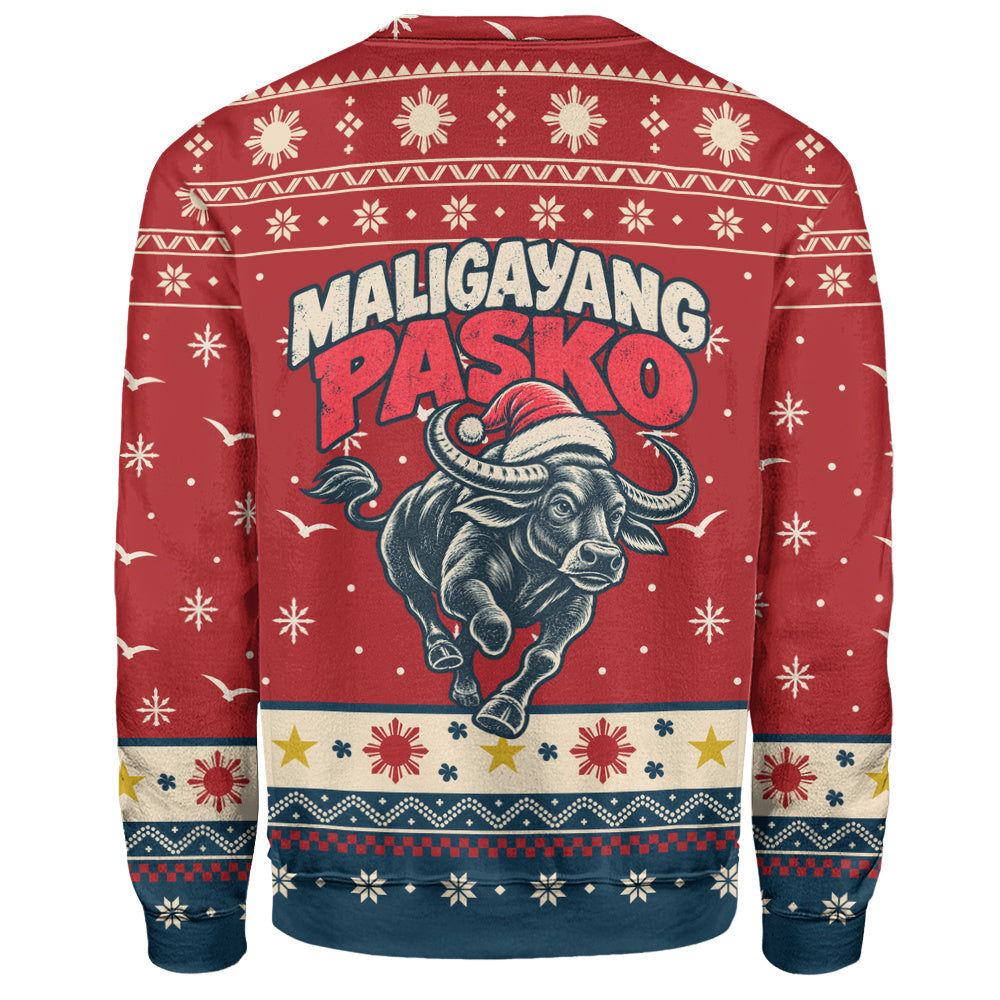 Philippines Filipinos Sweatshirt Ugly Christmas Maligayang Pasko Filipino Santa Carabao