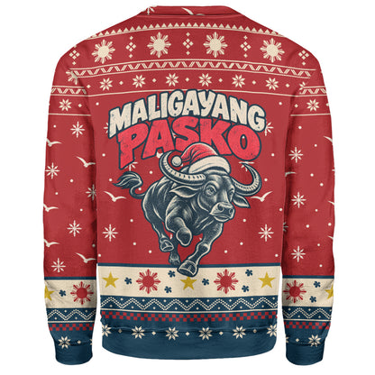 Philippines Filipinos Sweatshirt Ugly Christmas Maligayang Pasko Filipino Santa Carabao