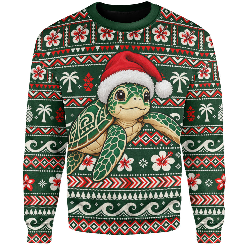 Hawaii Sweatshirt Santa Sea Turtle Polynesian Tribal Tropical Floral