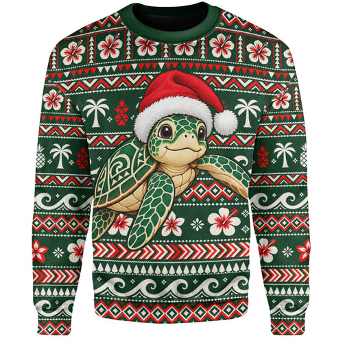 Hawaii Sweatshirt Santa Sea Turtle Polynesian Tribal Tropical Floral