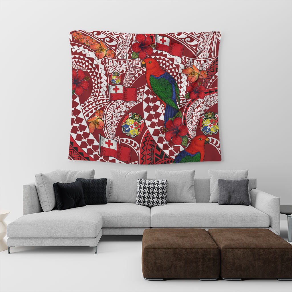 Tonga Tapestry Polynesian Red Shining Parrot Heilala Pattern