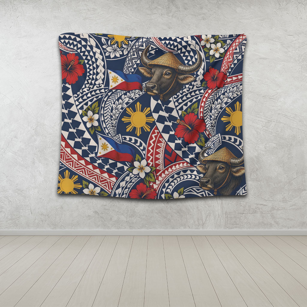 Philippines Filipinos Tapestry Carabao Sun Flag Floral Tribal Style