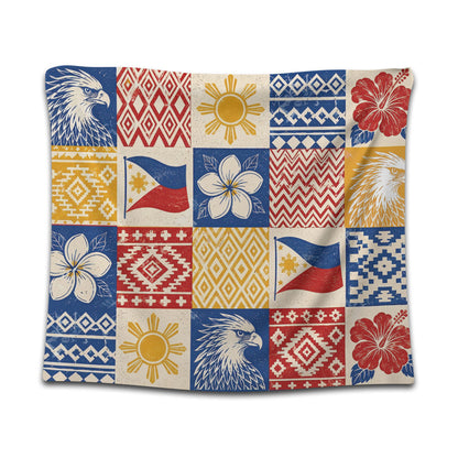 Philippines Filipinos Tapestry Eagle Sun Flag Sampaguita Geometric Quilt Style