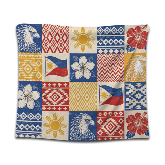 Philippines Filipinos Tapestry Eagle Sun Flag Sampaguita Geometric Quilt Style