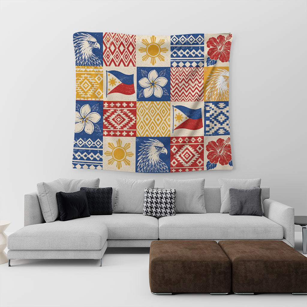 Philippines Filipinos Tapestry Eagle Sun Flag Sampaguita Geometric Quilt Style