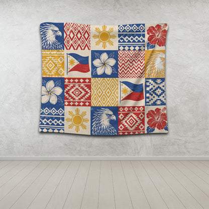 Philippines Filipinos Tapestry Eagle Sun Flag Sampaguita Geometric Quilt Style