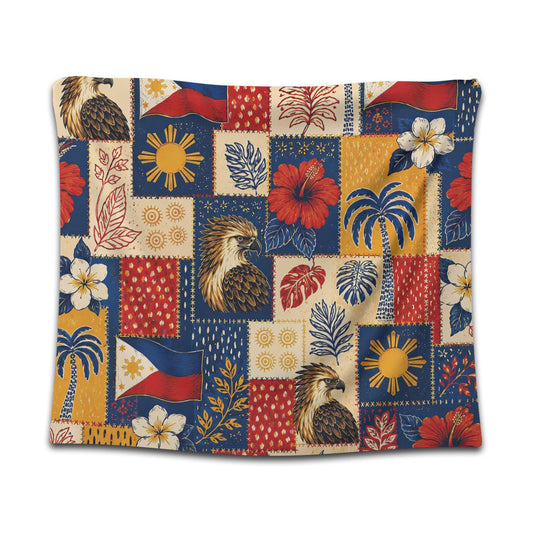 Philippines Filipinos Tapestry Eagle Sun Flag Tropical Floral Patchwork Style