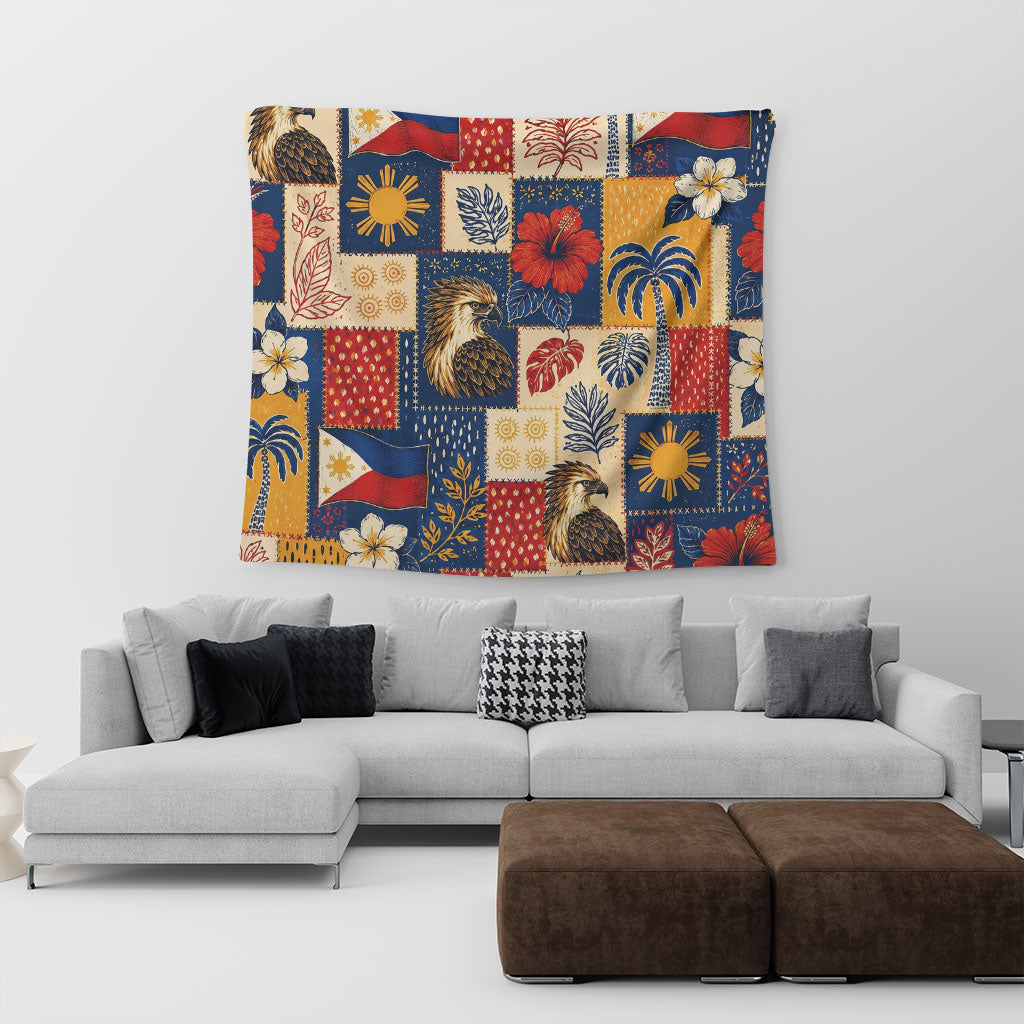Philippines Filipinos Tapestry Eagle Sun Flag Tropical Floral Patchwork Style