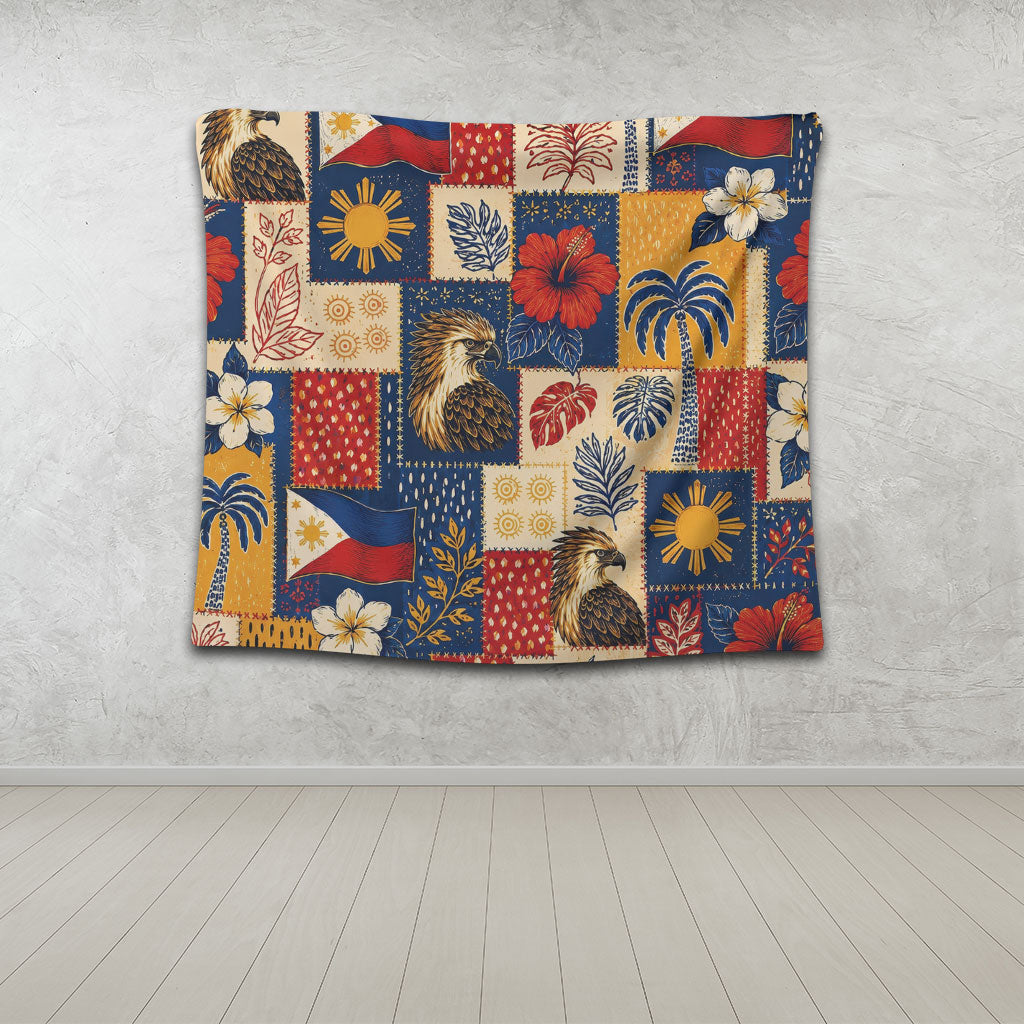 Philippines Filipinos Tapestry Eagle Sun Flag Tropical Floral Patchwork Style