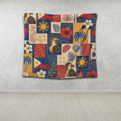 Philippines Filipinos Tapestry Eagle Sun Flag Tropical Floral Patchwork Style