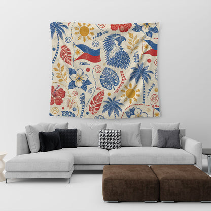 Philippines Filipinos Tapestry Eagle Sun Flag Tropical Floral Vintage Stamp Style