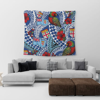 Fiji Tapestry Kula Parrot Flag Hibiscus Tribal Style