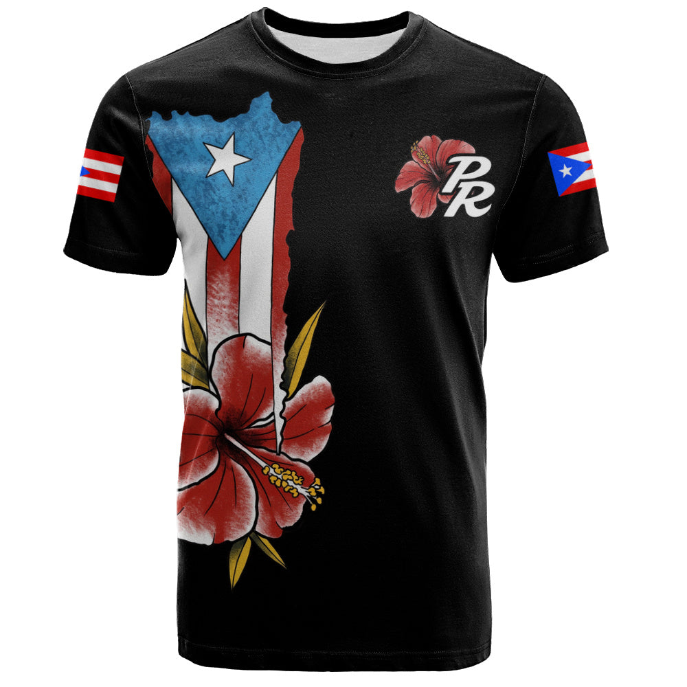 Puerto Rico T-Shirt Black Puerto Rican Flag Hibiscus Floral Boricua Pride