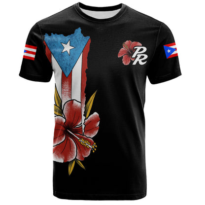 Puerto Rico T-Shirt Black Puerto Rican Flag Hibiscus Floral Boricua Pride