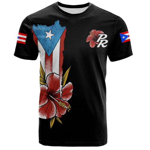 Puerto Rico T-Shirt Black Puerto Rican Flag Hibiscus Floral Boricua Pride