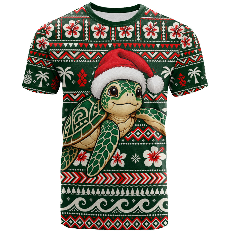 Hawaii T-Shirt Santa Sea Turtle Polynesian Tribal Tropical Floral